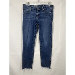 AG Adriano Goldschmied Jeans The Stilt Raw Hem Cigarette Leg Frayed Ankle Blue